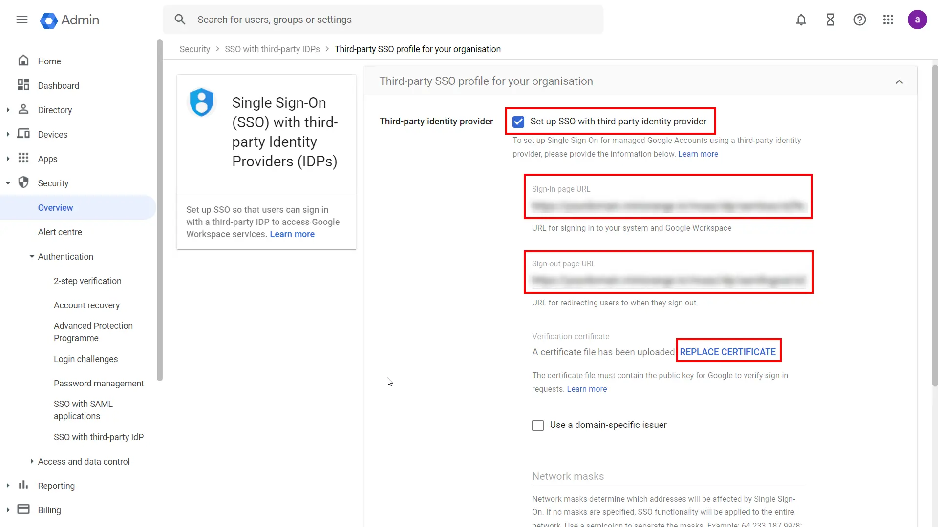 Google SSO (Single Sign-On) admin console : Enter metadata details