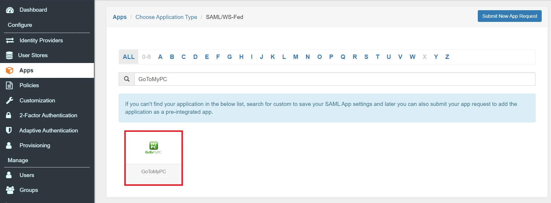 GoToMyPC Single Sign-On (SSO) manage apps