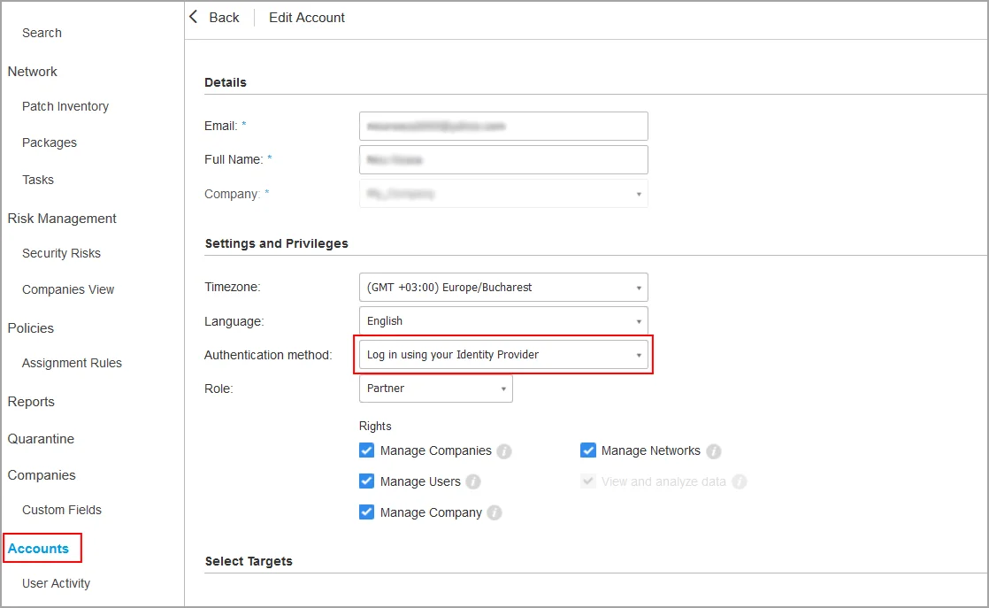 GravityZone Single Sign-On (sso) login using identity provider