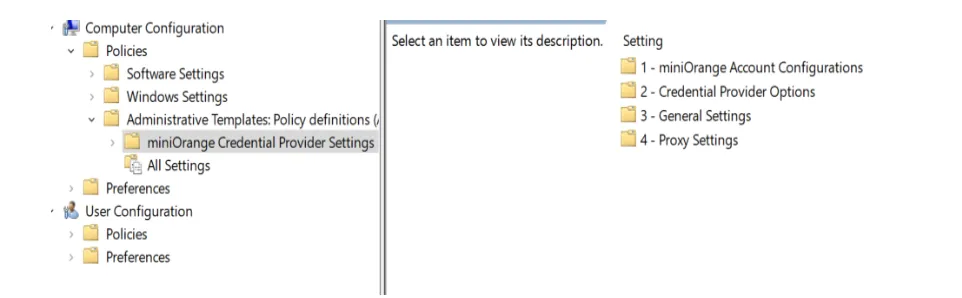 miniorange Credential Provider Settings