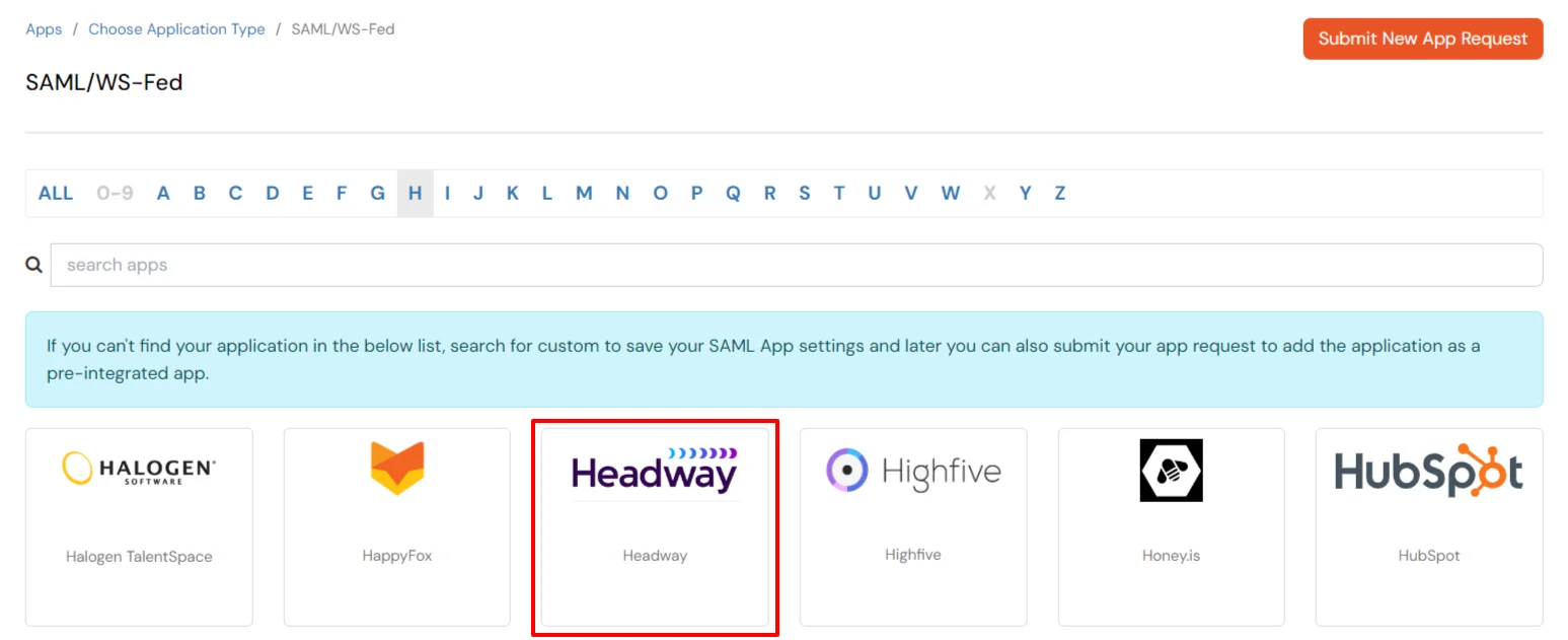 Headway Single Sign-On (SSO) manage apps