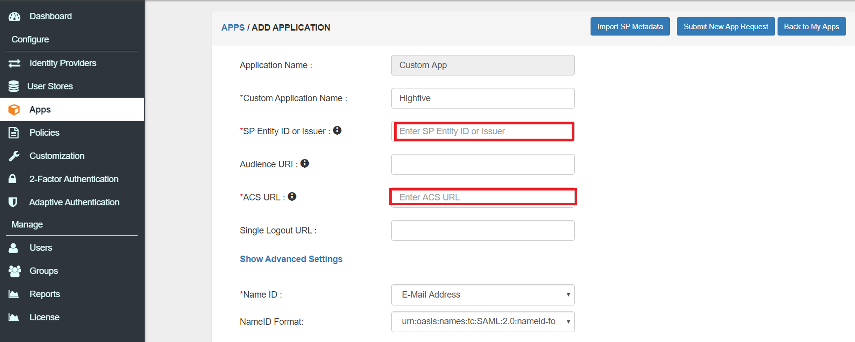 Highfive Two Factor Authentication (2FA) configuration