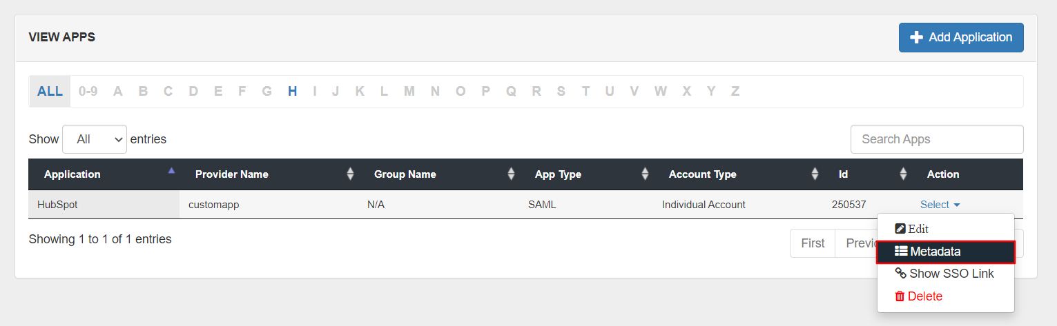 Configure HubSpot SAML Single Sign-On (SSO) Select Metadata