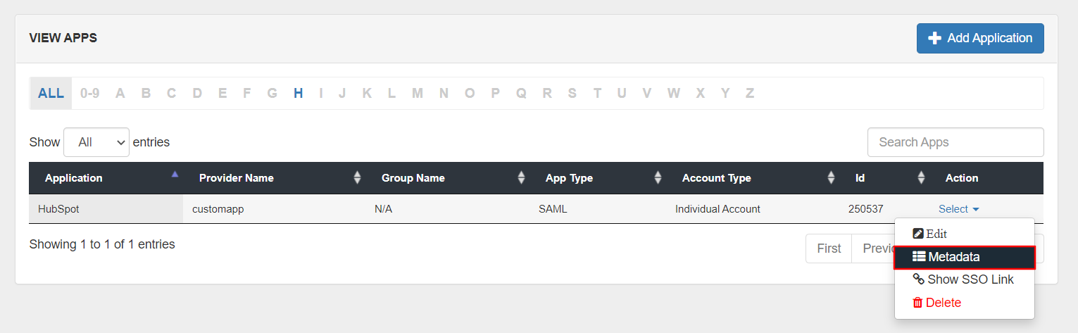 Hubspot two-factor authentication (2FA) : Go to Metadata link