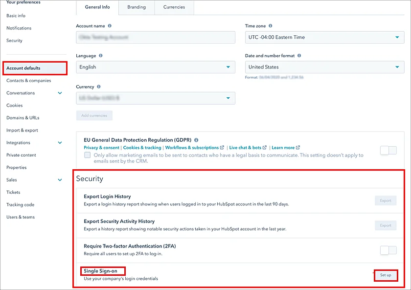 HubSpot Single Sign On (sso) setup single sign-on