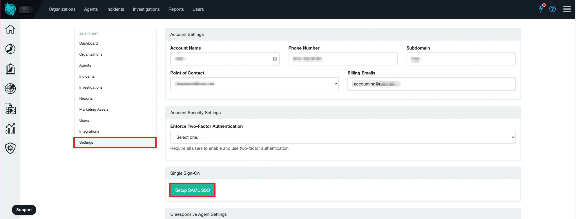 Huntress Single Sign-On (sso) Admin Dashboard