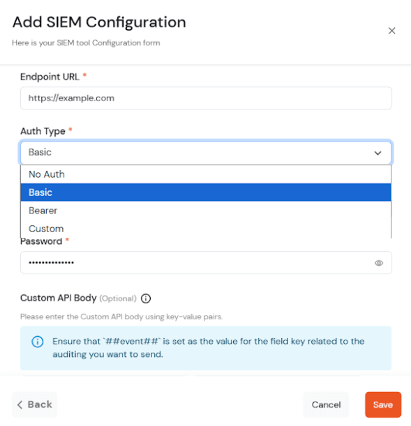 miniOrange Admin Handbook: add siem details