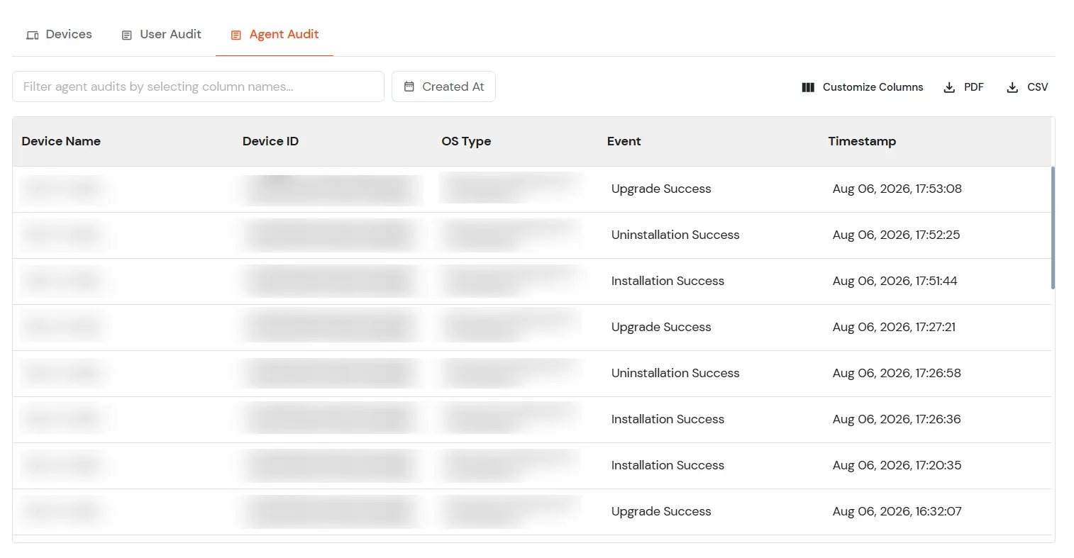 miniOrange Identity Platform Admin Handbook: Agent Audit Tab