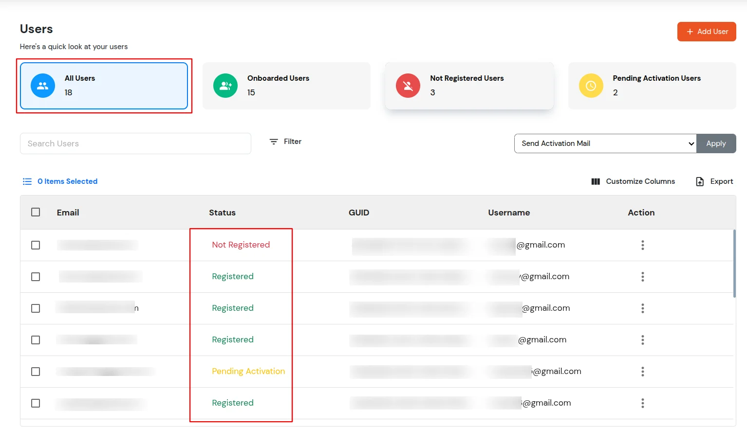 miniOrange Identity Platform Admin Handbook: All user list