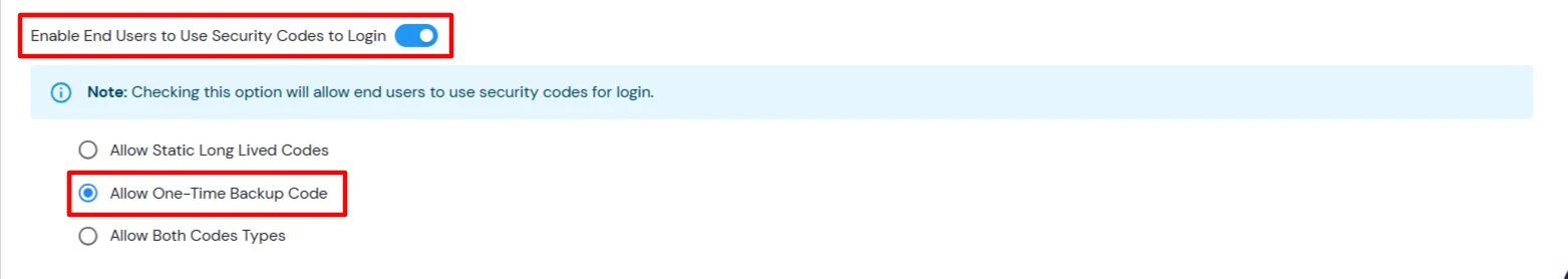 miniOrange Identity Platform Admin Handbook: Enable End Users to Use Security Codes to Login and code-type options