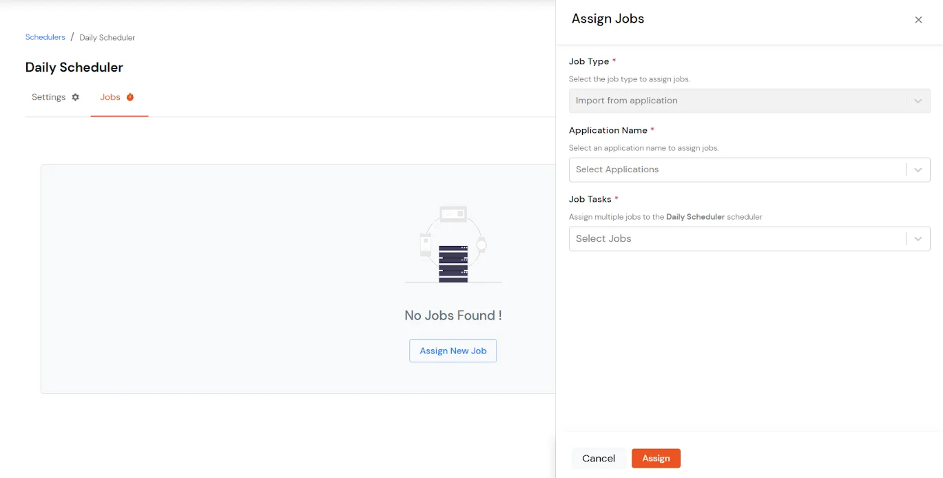 Assign Job form with job type, application and job tasks