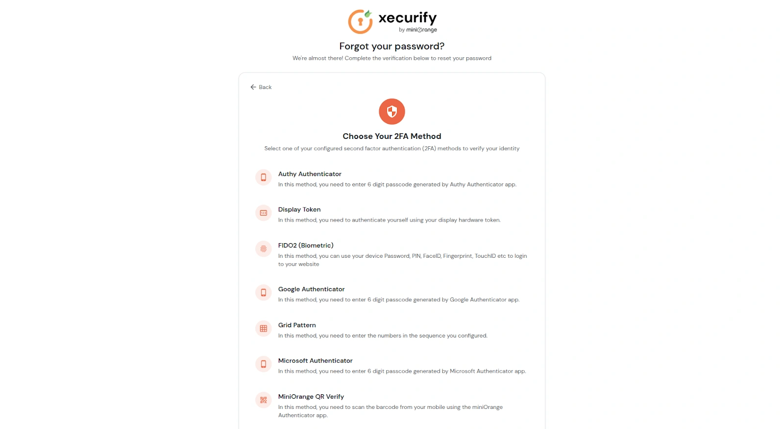 Choose 2FA method for password reset