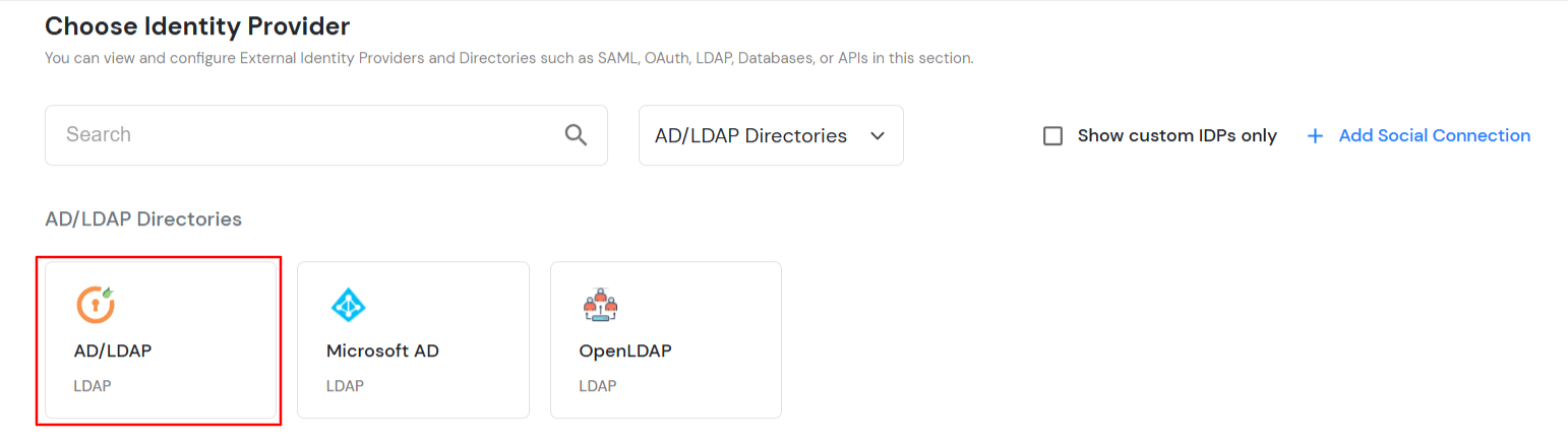 miniOrange Identity Platform Admin Handbook: Choose AD/LDAP IDP
