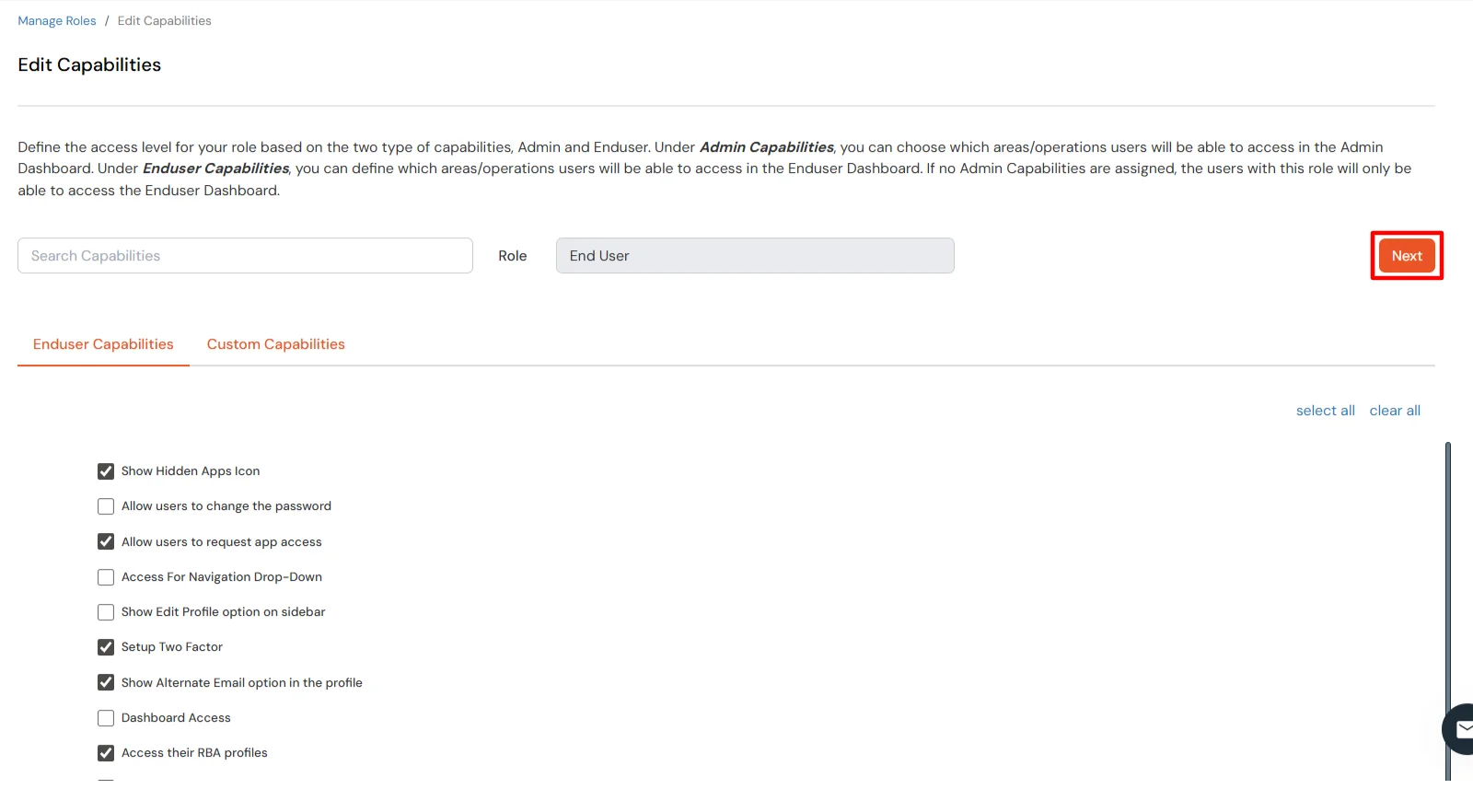 miniOrange Identity Platform Admin Handbook: Next button