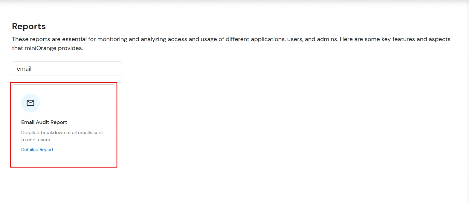 miniOrange Identity Platform Admin Handbook: click email audit report