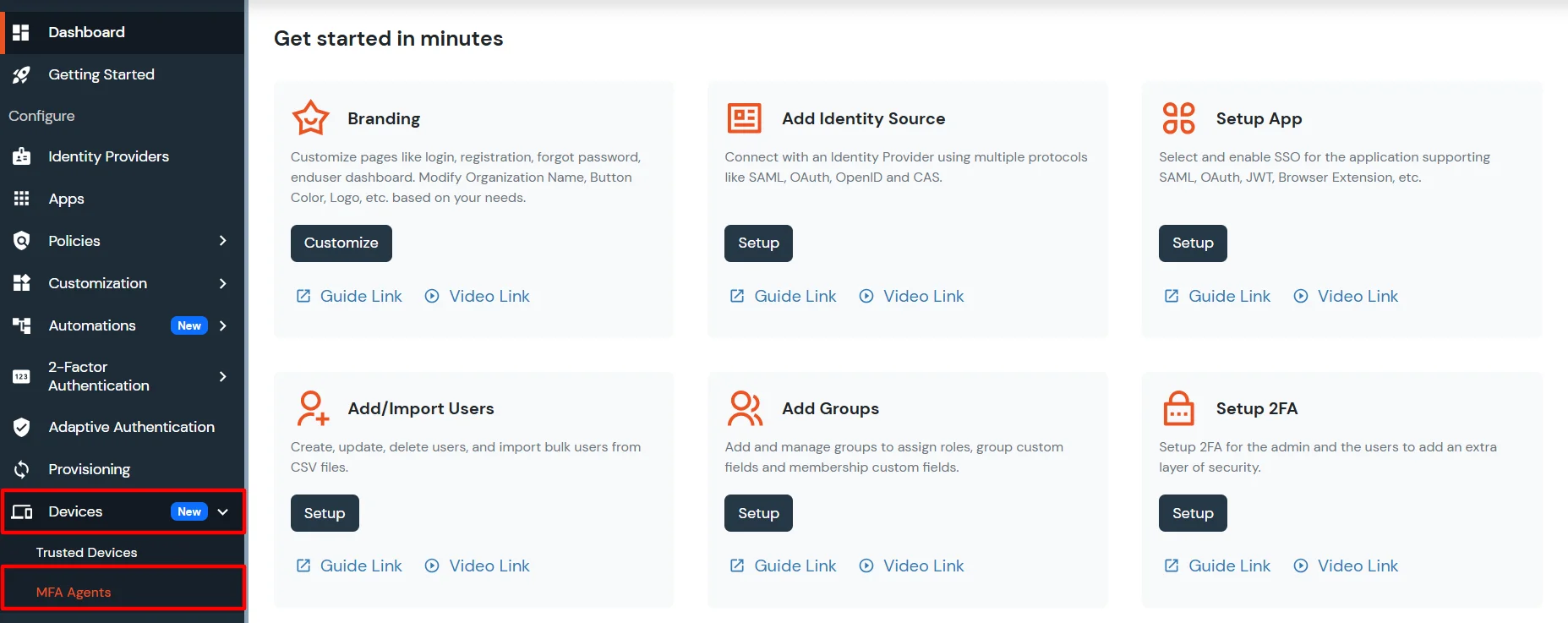 miniOrange Identity Platform Admin Handbook: Configure, Devices, MFA Agents