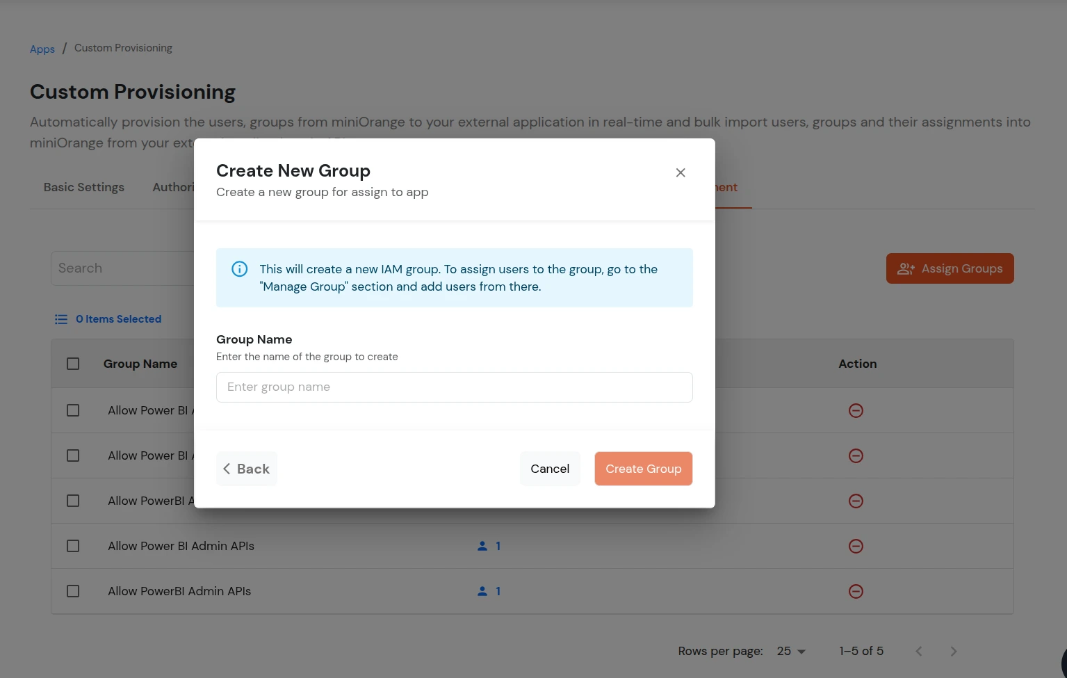 Custom Provisioning App - Create New Group