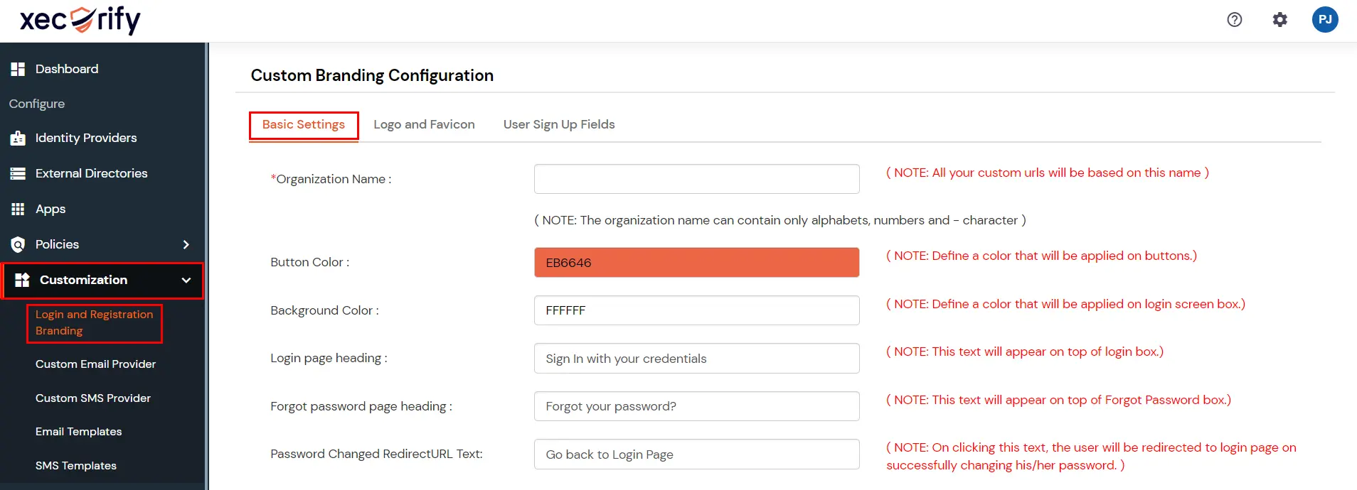 custom branding configuration