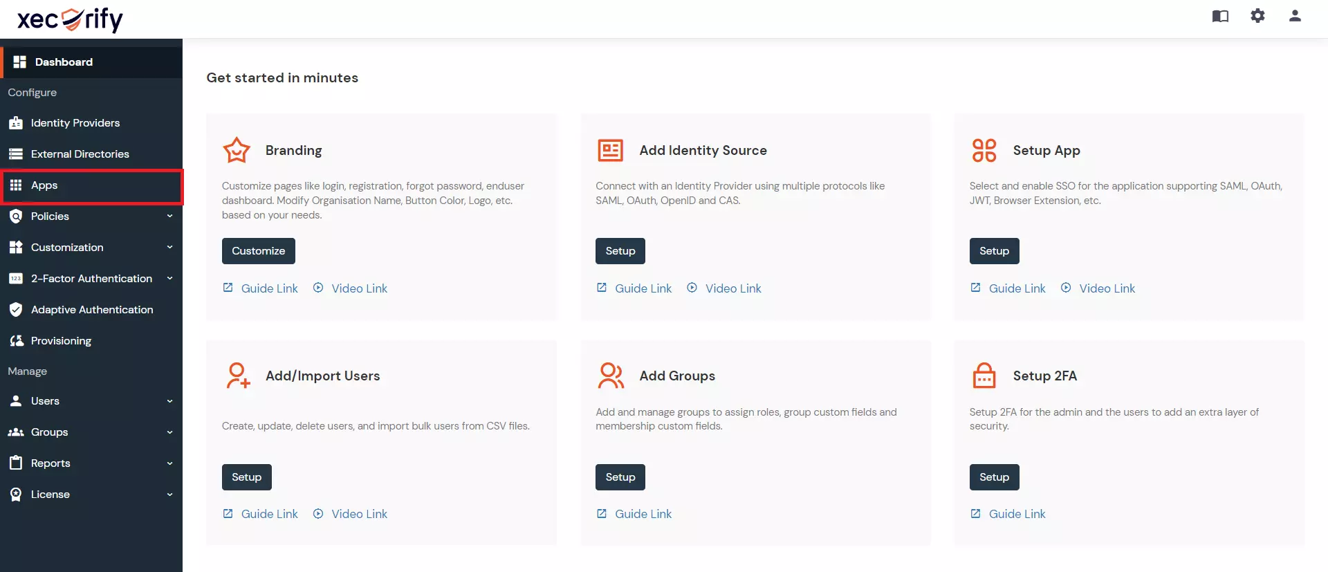 miniOrange Identity Platform Admin Handbook: Dashboard applications