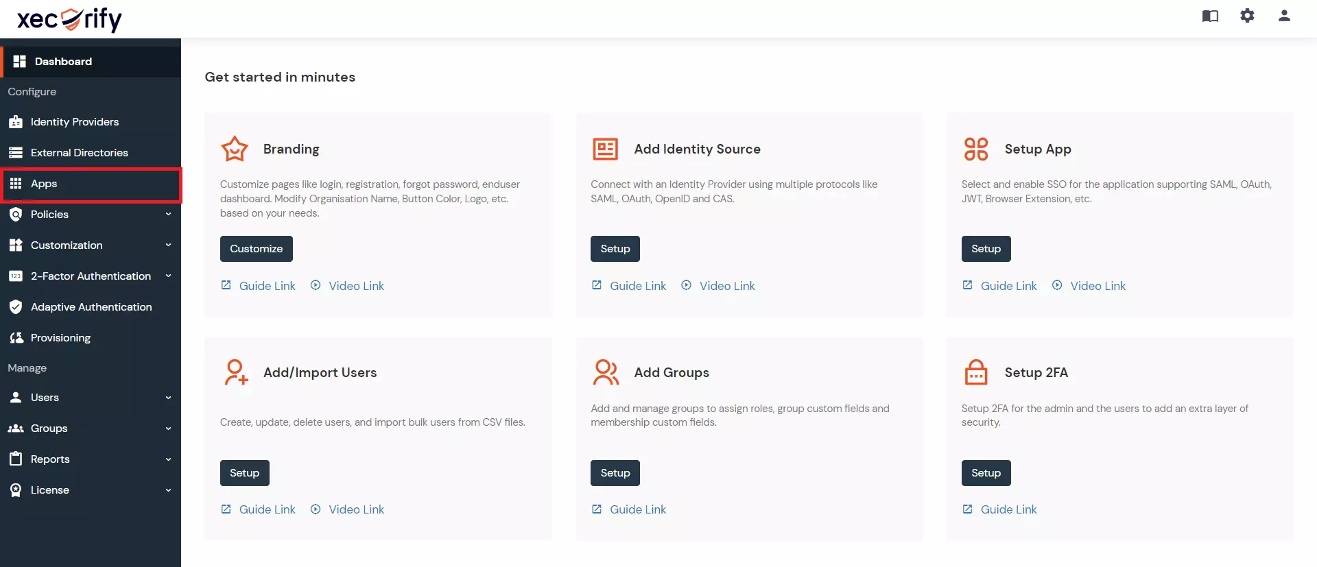 miniOrange Identity Platform Admin Handbook: Dashboard Applications