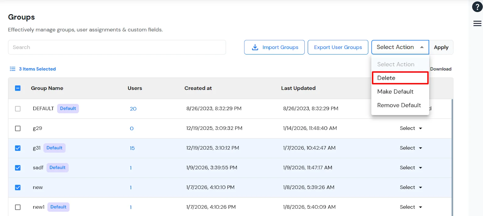 miniOrange Identity Platform Admin Handbook: Delete action, Apply