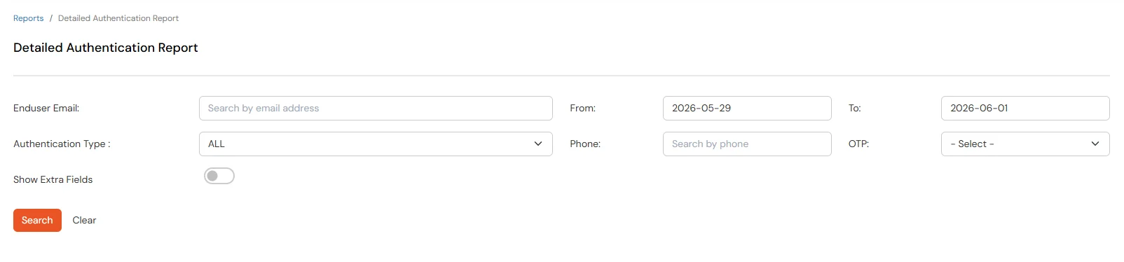 Manuale di amministrazione della piattaforma miniOrange Identity: filtri dettagliati per i report di autenticazione