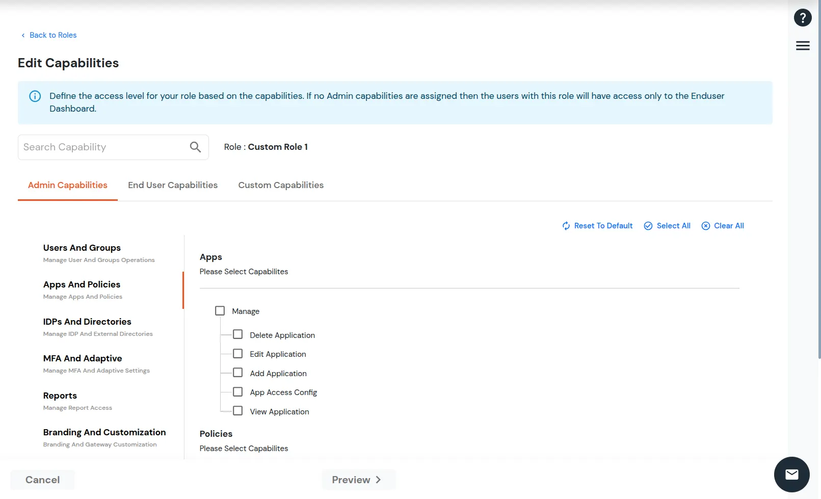 miniOrange Identity Platform Admin Handbook: Edit Capabilities