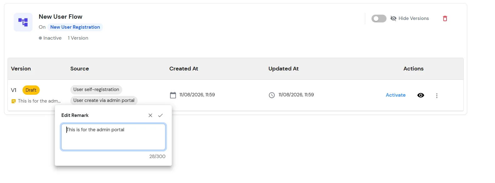 Edit Remark Dialog in Admin Handbook
