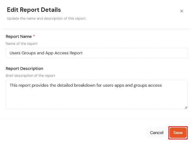 miniOrange Identity Platform Admin Handbook: Edit report details