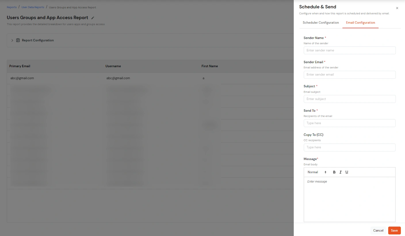 miniOrange Identity Platform Admin Handbook: Email tab for scheduled report