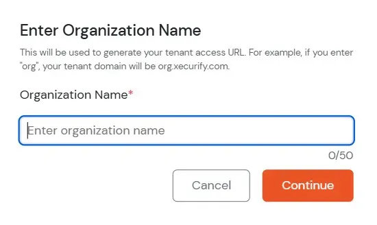 miniOrange Identity Platform Administratorhandbuch: Organisationsnamen eingeben