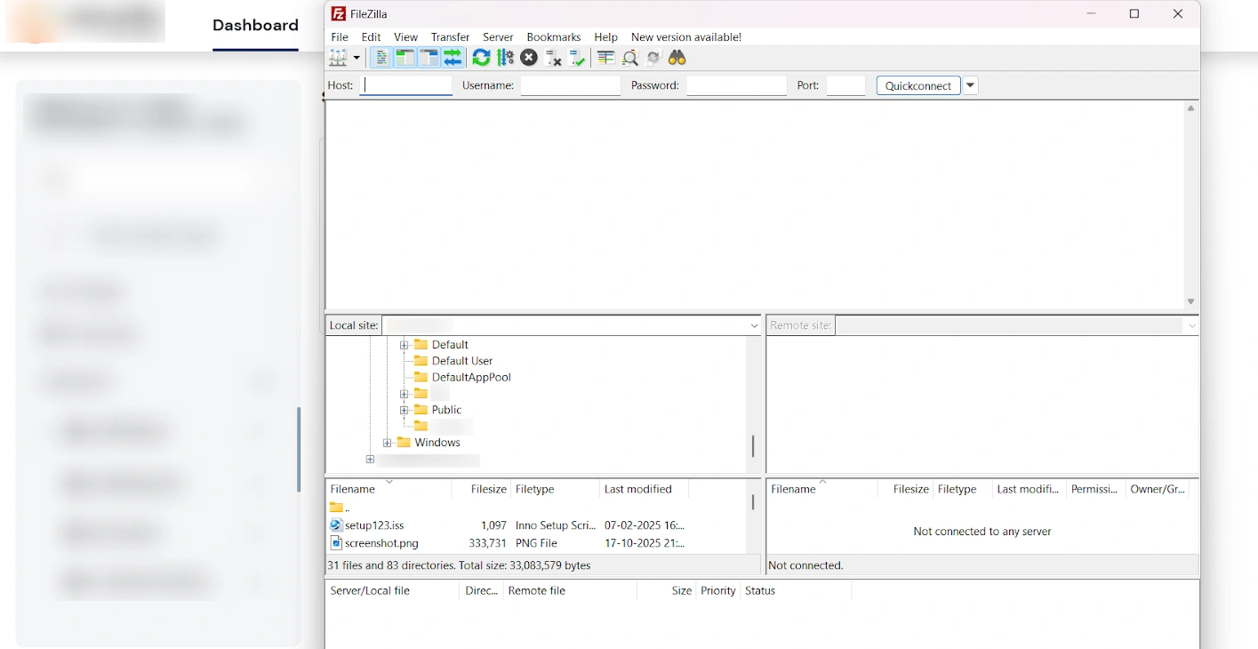 Filezilla Thick Client SSO: Filezilla connection setup