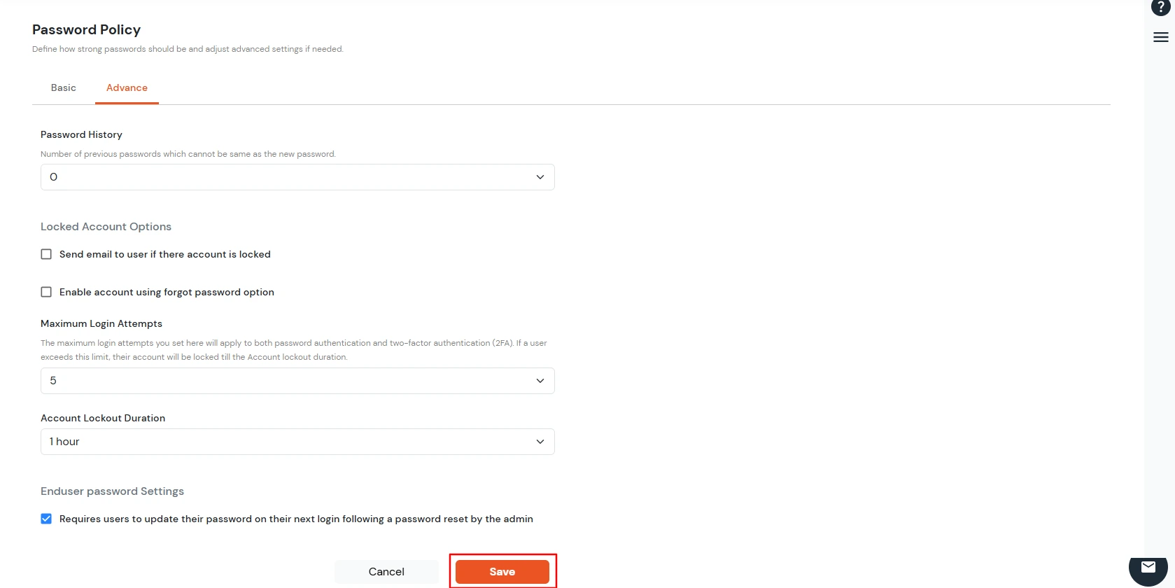 miniorange Identity Platform Admin Handbook: Lock-Out Settings and Enduser Password Settings