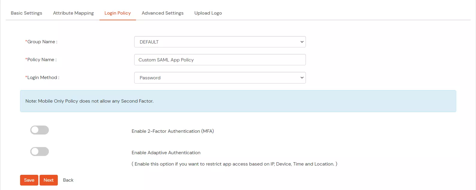 miniOrange Identity Platform Admin Handbook: Login Policy