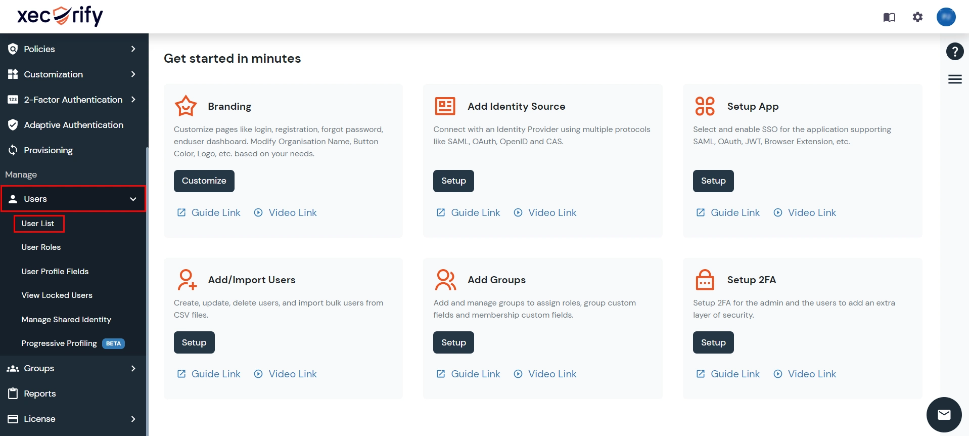 miniOrange Identity Platform Admin Handbook: User List