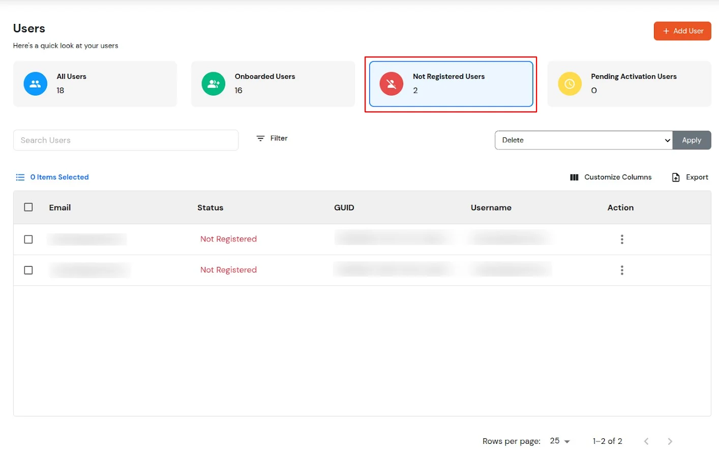 miniOrange Identity Platform Admin Handbook: Not Registered users