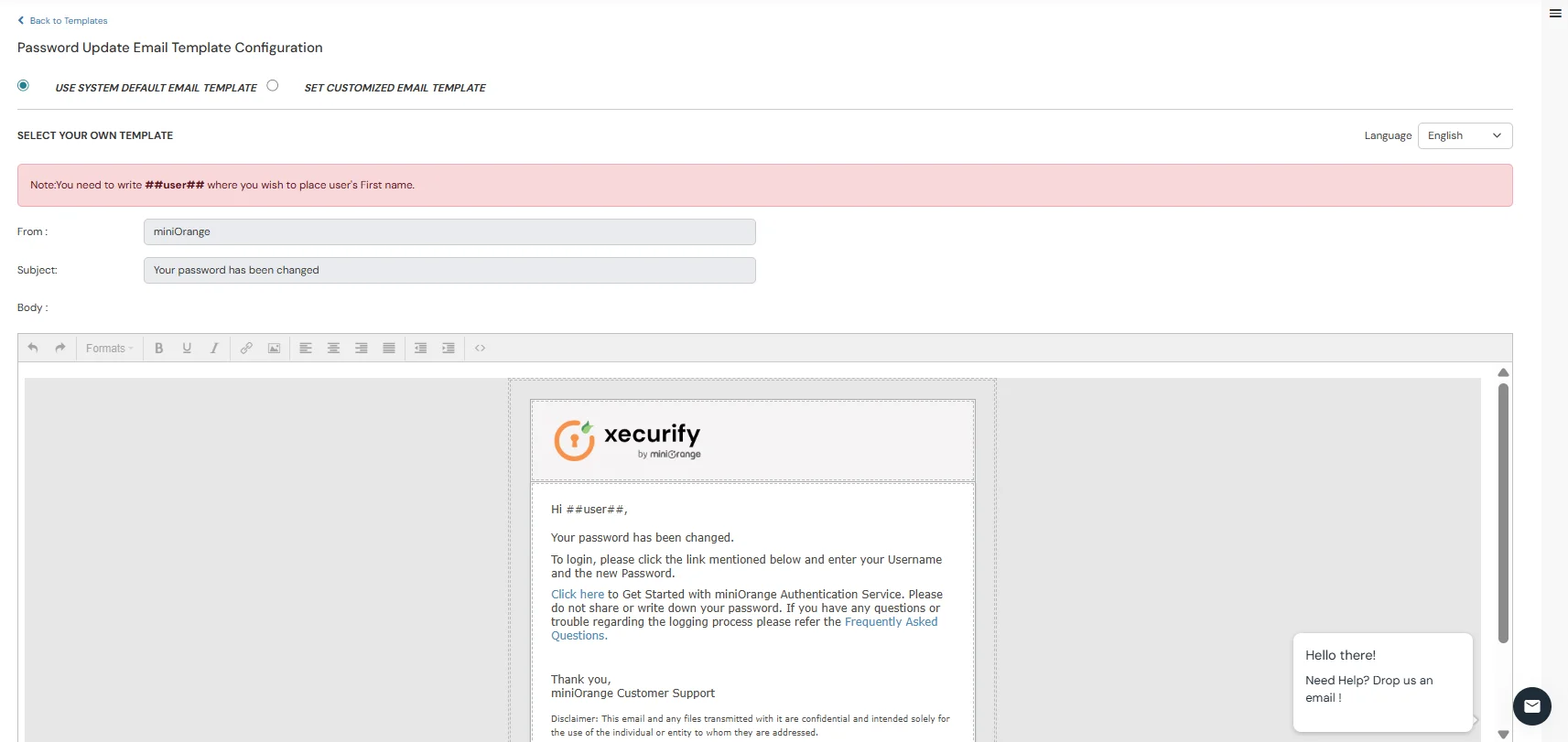 Password Change Success in Admin Handbook