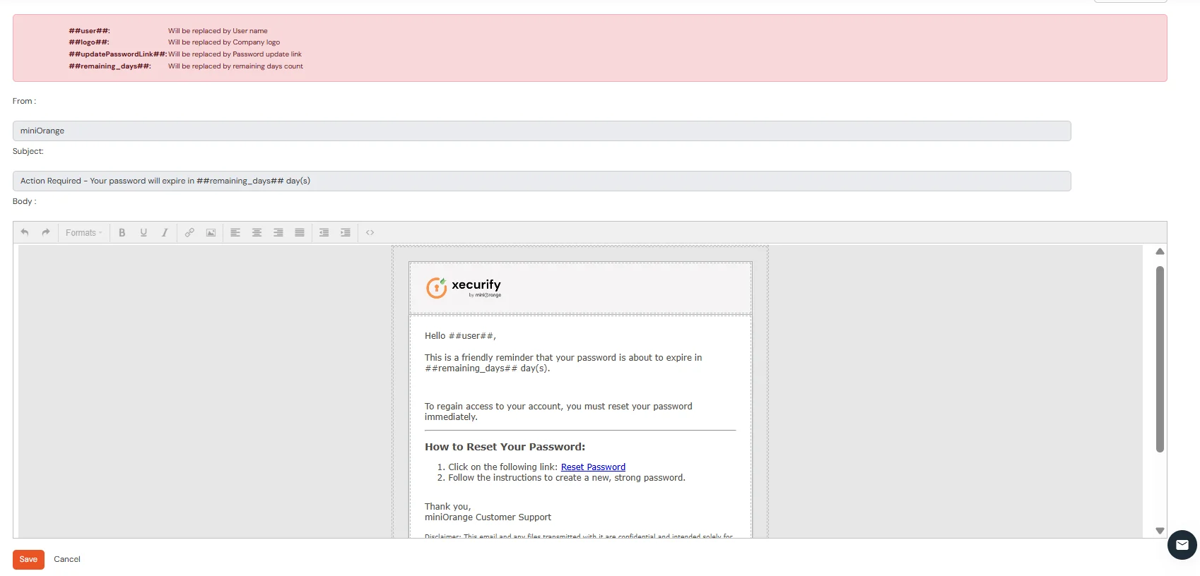 Password Expiry Alert in Admin Handbook