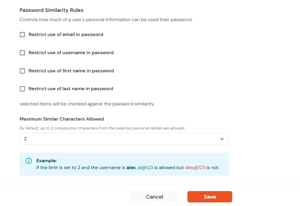 miniorange Identity Platform Admin Handbook: Password Similarity Rules 