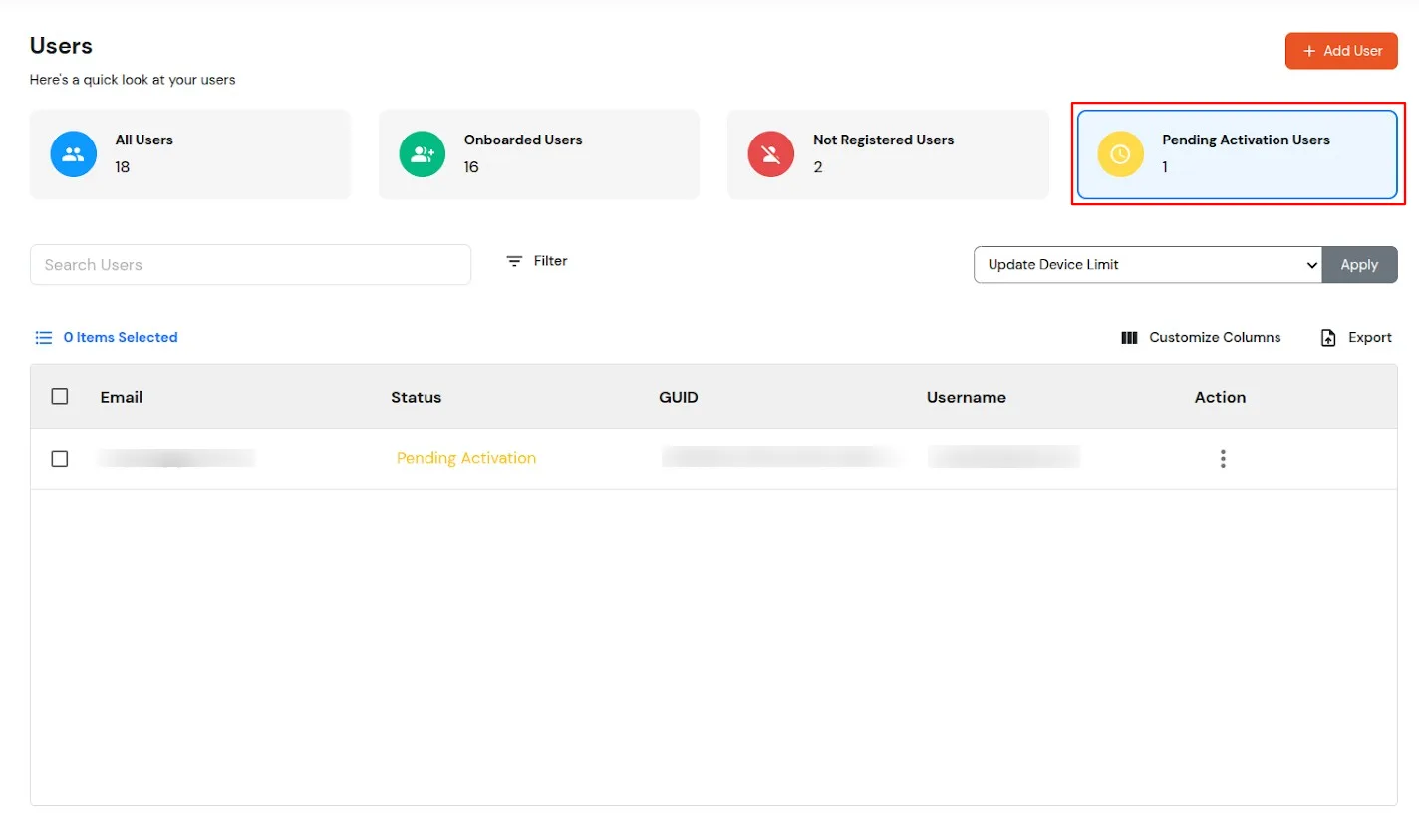 miniOrange Identity Platform Admin Handbook: Pending activation user
