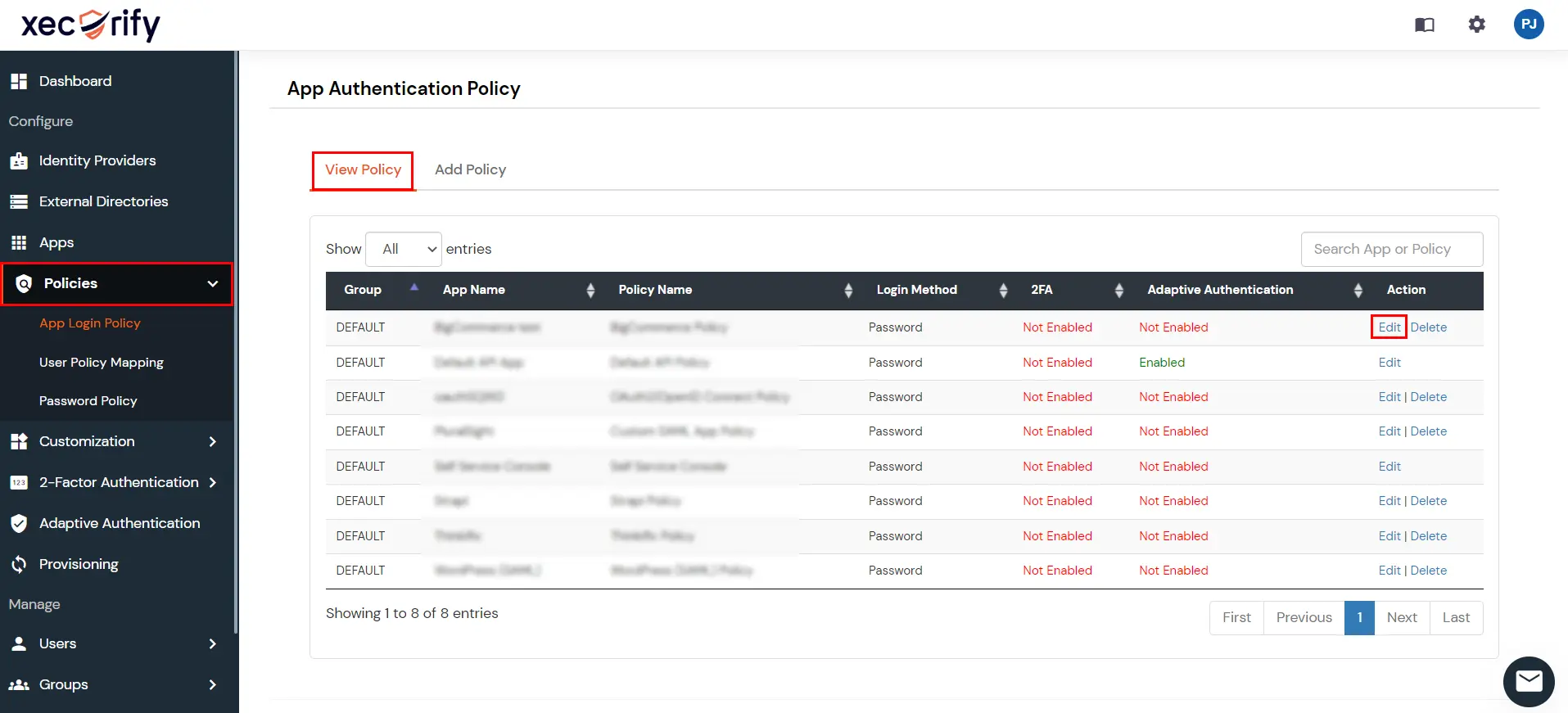miniorange Identity Platform Admin Handbook: Edit policy