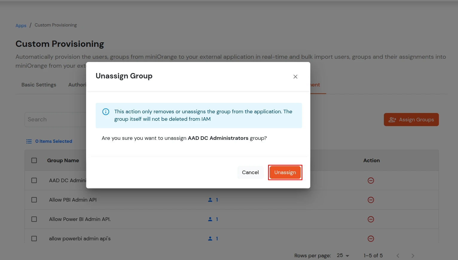 Custom Provisioning App - Removed Assign Groups