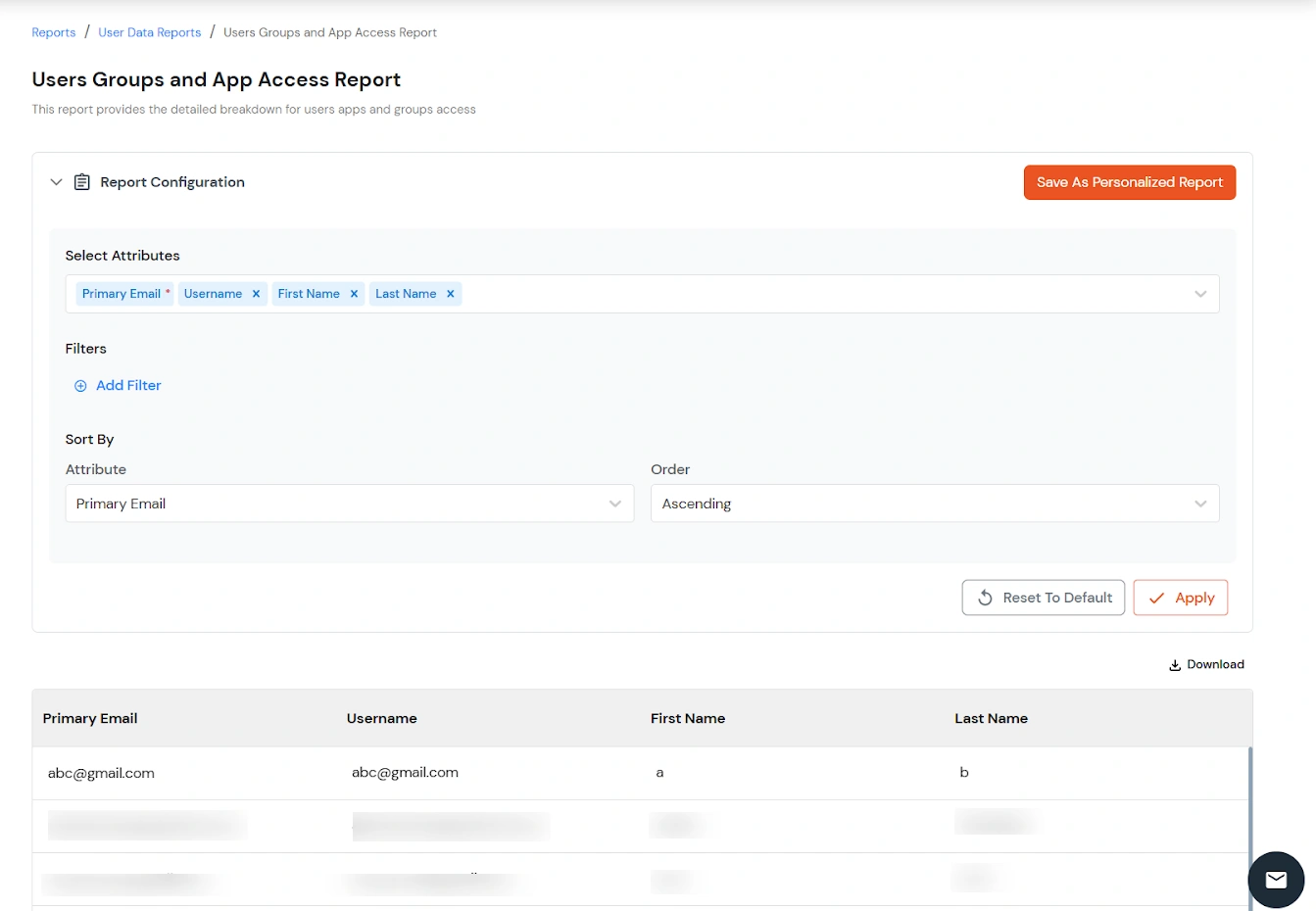 miniOrange Identity Platform Admin Handbook: Report configuration toolbar