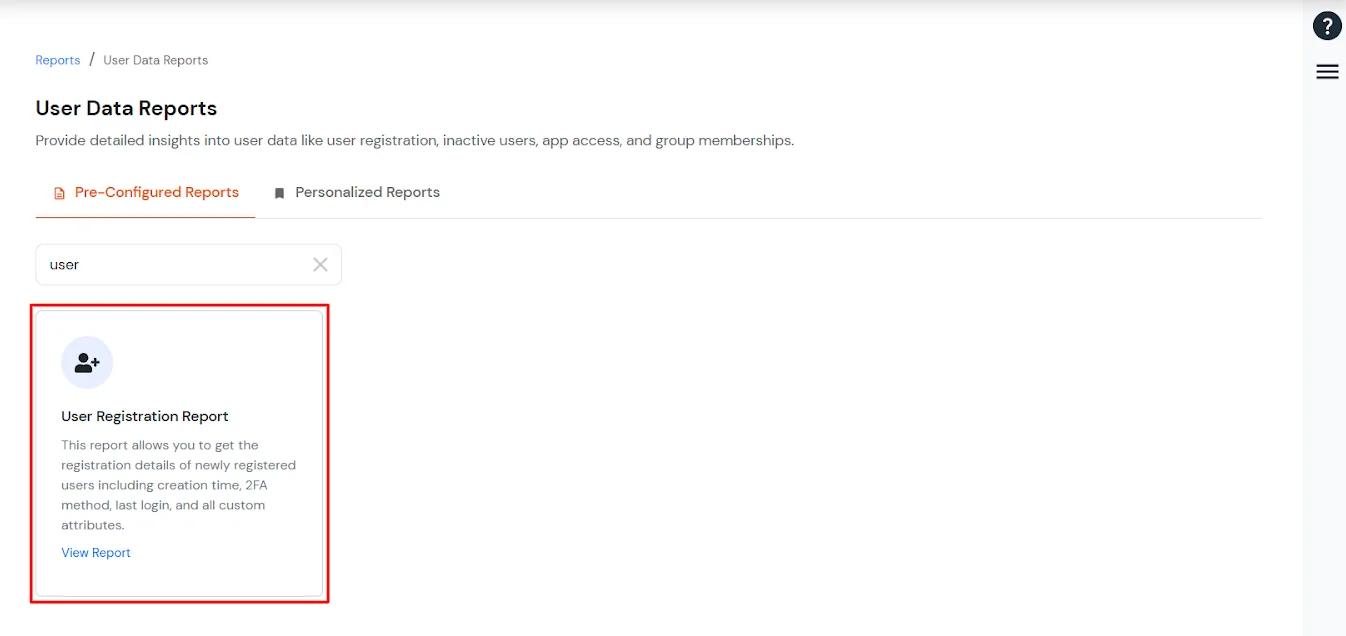 miniOrange Identity Platform Admin Handbook: Search in User Data Reports