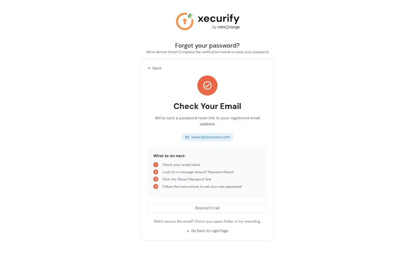 Reset link sent confirmation
