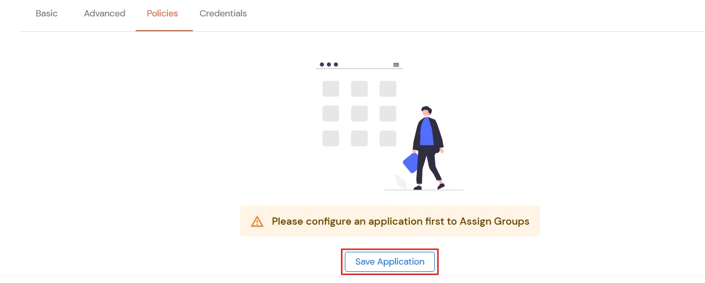 Zoho Personal Single Sign-On (SSO) save application before policy configuration