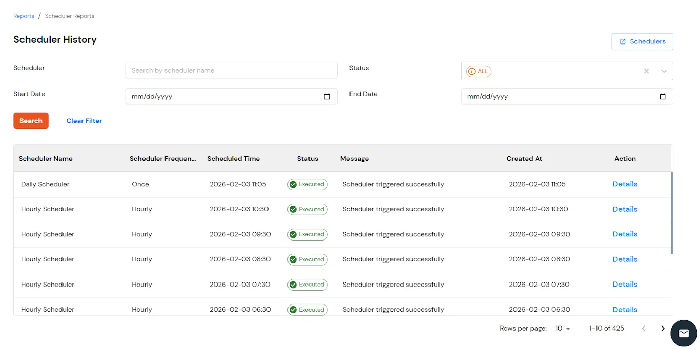 Scheduler History Report in Admin Handbook