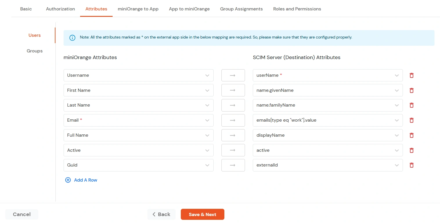 miniOrange Identity Platform Administratorhandbuch: SCIM-Bereitstellung Attributzuordnung hinzufügen