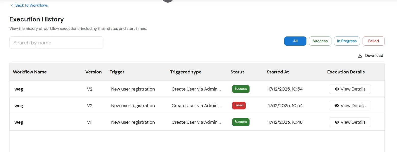 View All Workflows List in Execution History in Admin Handbook