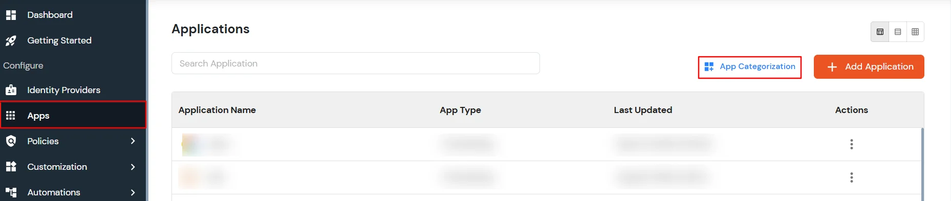 miniOrange Identity Platform Admin Handbook: Select App Categorization